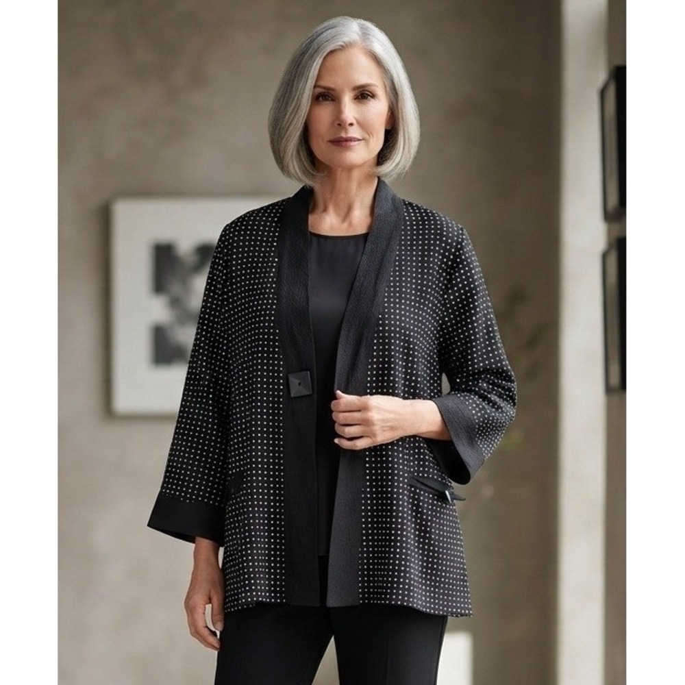Moonlight Polka Dot Open Front Cardigan Black Stretch Relaxed USA Women's XL?
